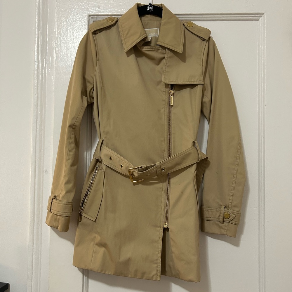 MICHAEL Michael Kors women’s XS tan Waterproof Trench Coat neutral fall classic